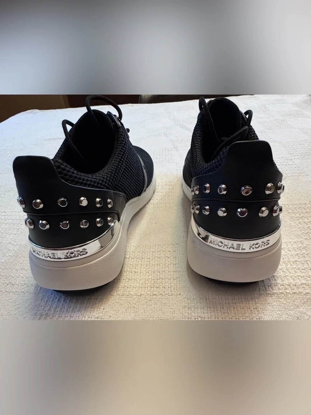 Michael Kors Sneaker Mesh Leather Astor Trainer 7.5M Black Silver Studded
